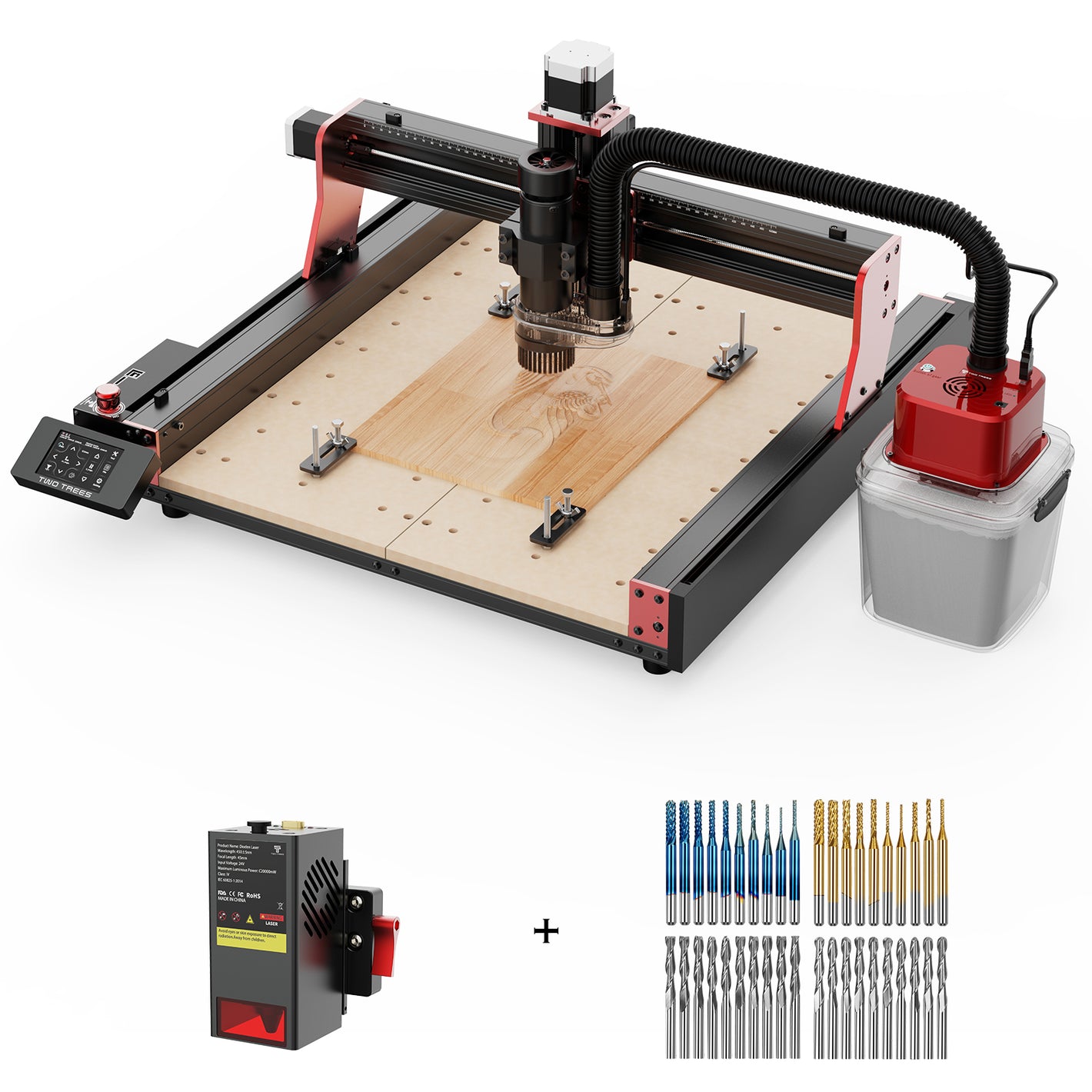 Twotrees TTC-450 PRO CNC Router Machine + TC20 Laser Module + 500W Motor + Vacuum Cleaner  +End Mills