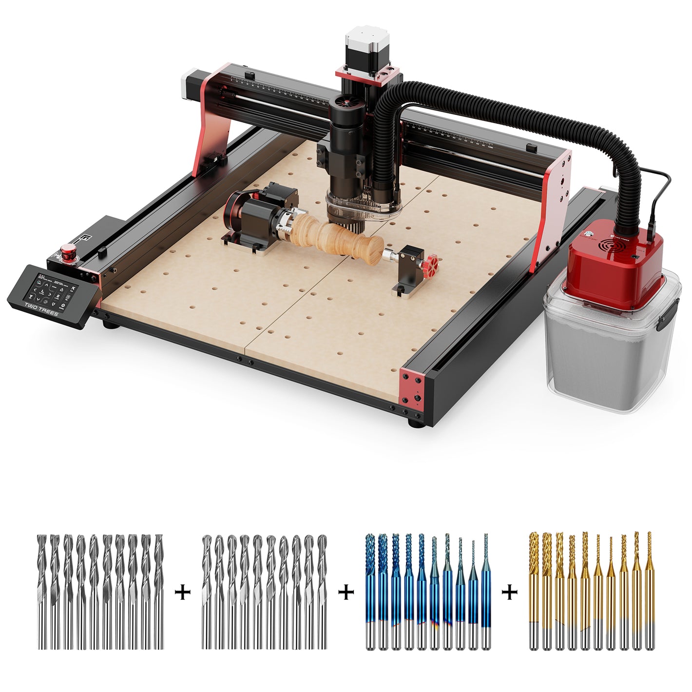 Twotrees TTC450 PRO CNC Router Machine + 500W Motor + 4th Axis Module + Vacuum Cleaner +End Mills - TwoTrees Official Shop