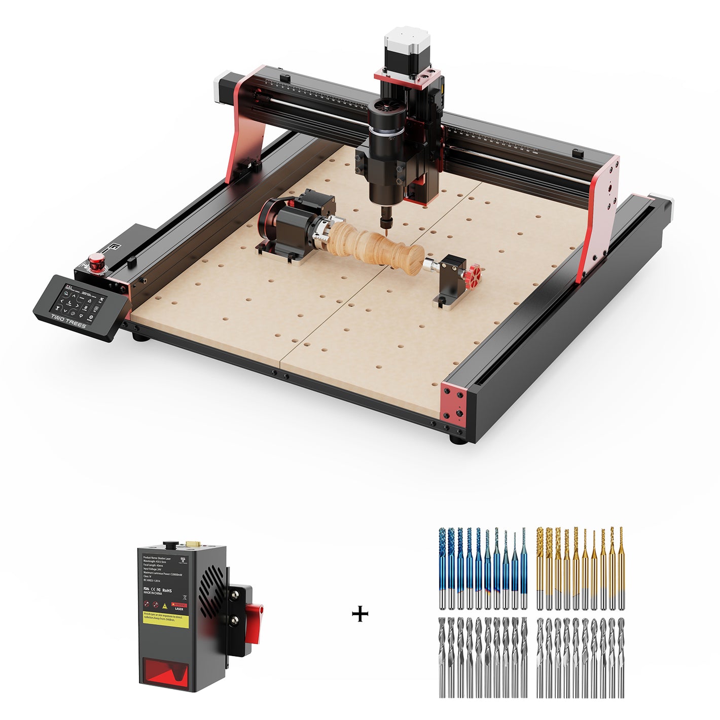 Twotrees TTC450 PRO CNC Router Machine + TC20 Laser Module + 500w Motor + 4th Axis CNC Rotary + End Mills - TwoTrees Official Shop