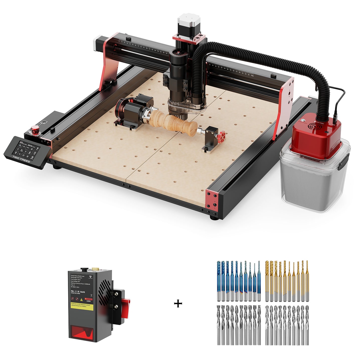 Twotrees TTC450 PRO CNC Router Machine + TC20 Laser Module + 500W Motor + 4th Axis Module + Vacuum Cleaner +End Mills - TwoTrees Official Shop