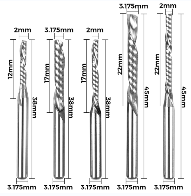 Twotrees 3.175 shank left-handed single-edge spiral milling cutter