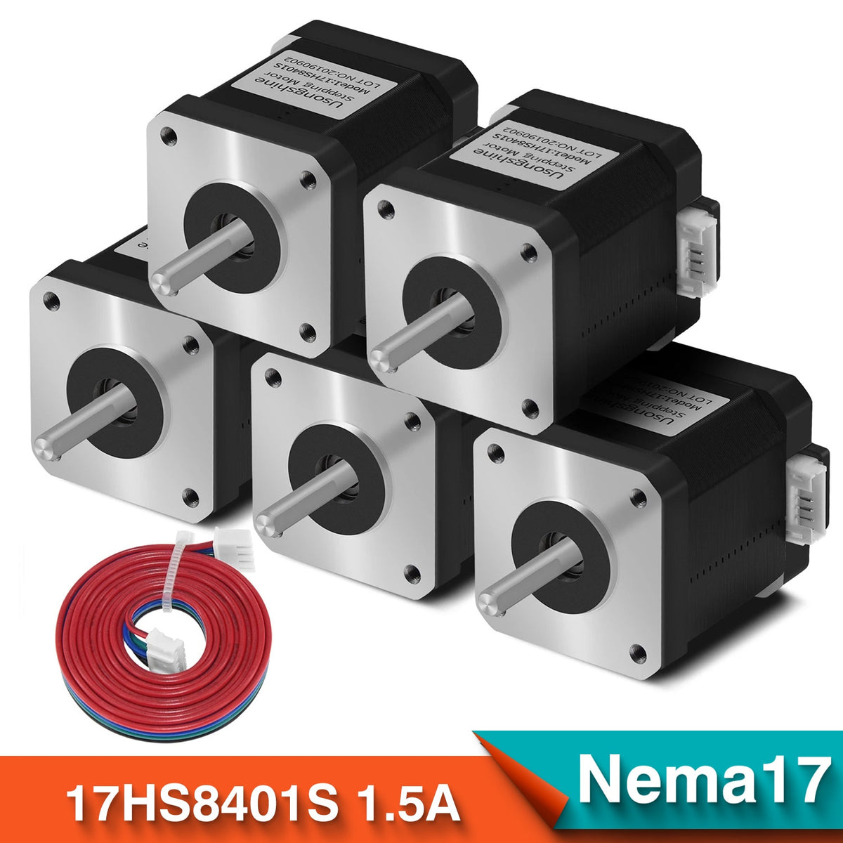 5 Stück Nema 17 4-Leiter-Schrittmotor 42 Motor 17HS8401S 1,5 A CE ROSH ISO CNC-Laser- und 3D-Druckermotor